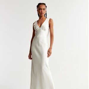 Plunge Cowl Back Maxi Dress (White)